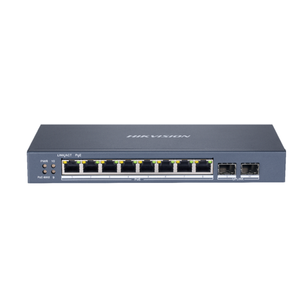 Switch 8 PoE + 10/100/1000 Mbps ports 2 SFP ports Uplink Hik ProConnect Intelligent management Hikvision